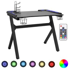vidaXL Birou de gaming LED cu picioare &icirc;n formă de Y negru 90x60x75 cm