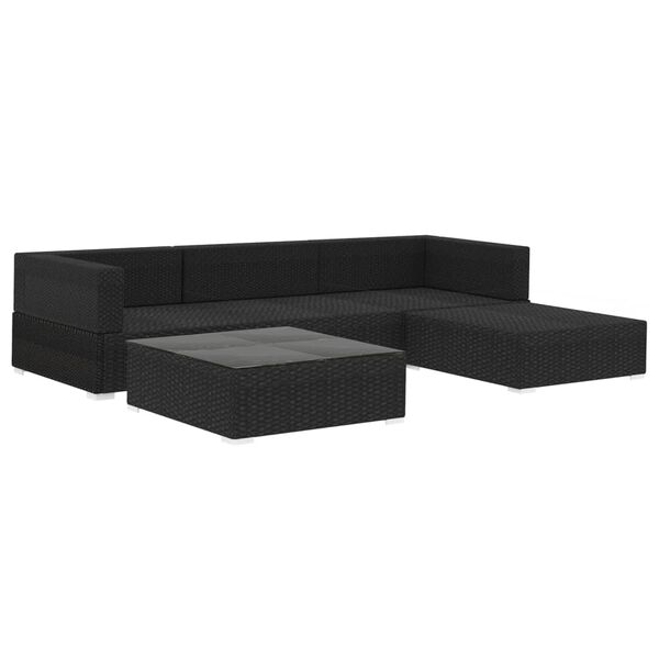 vidaXL Set mobilier de grădină cu perne, 5 piese, negru, poliratan