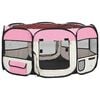 vidaXL Țarc de c&acirc;ini pliabil cu sac de transport, roz, 145x145x61 cm