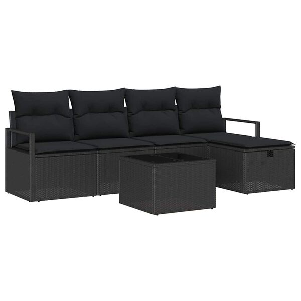 vidaXL Set de canapele pentru grădină cu pernă 6 pcs Negru Rattan poli