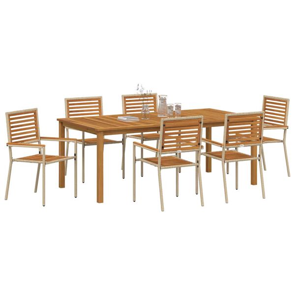 vidaXL Set de masă pentru grădină 7 pcs Bej Lemn Solid de Acacia