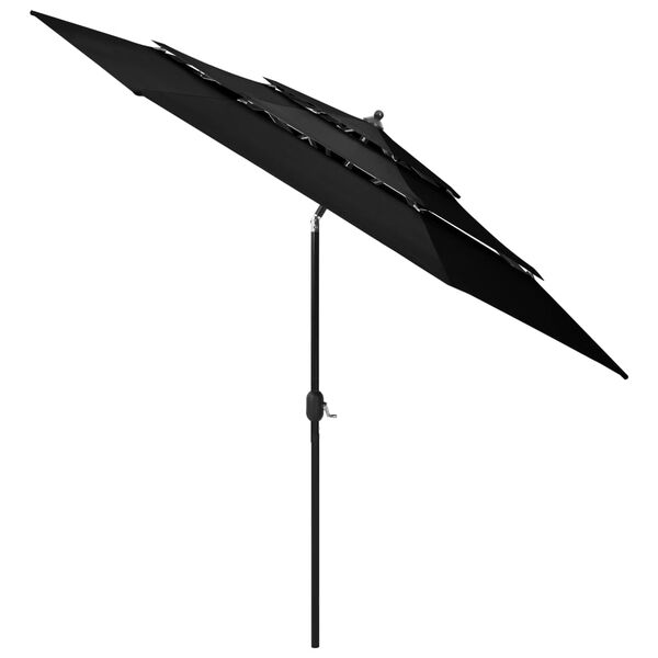 vidaXL Umbrelă de grădină cu 3 niveluri, stâlp aluminiu, negru, 3 m