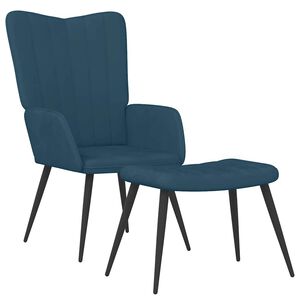 vidaXL Scaun de relaxare cu taburet, albastru, catifea