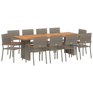 vidaXL Set de masă pentru grădină 11 pcs Gri poliratan