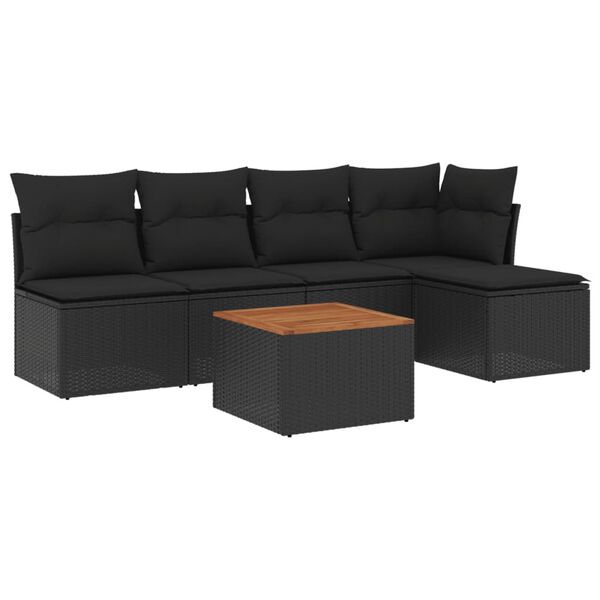 vidaXL Set mobilier de grădină cu perne, 6 piese, negru, poliratan