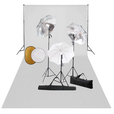 vidaXL Set studio foto cu lămpi, umbrele, fundal și reflector