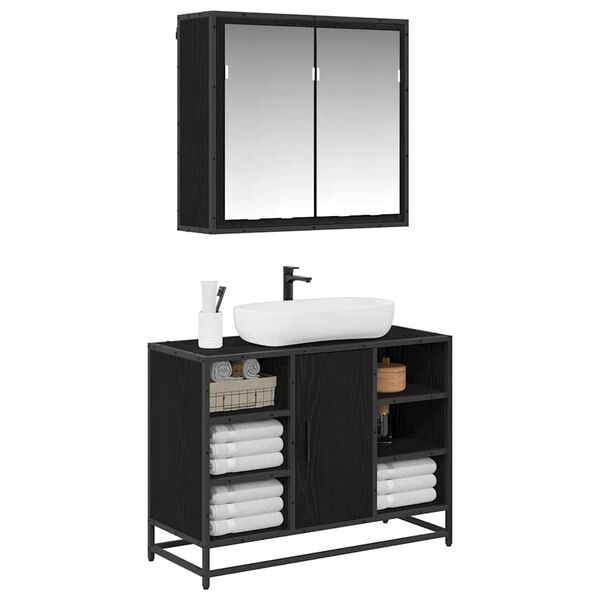 vidaXL Set de mobilier pentru baie 2 pcs Stejar negru Lemn compozit