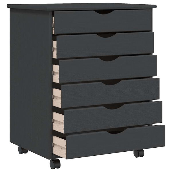 vidaXL Dulap rulant cu sertare MOSS, gri, lemn masiv de pin