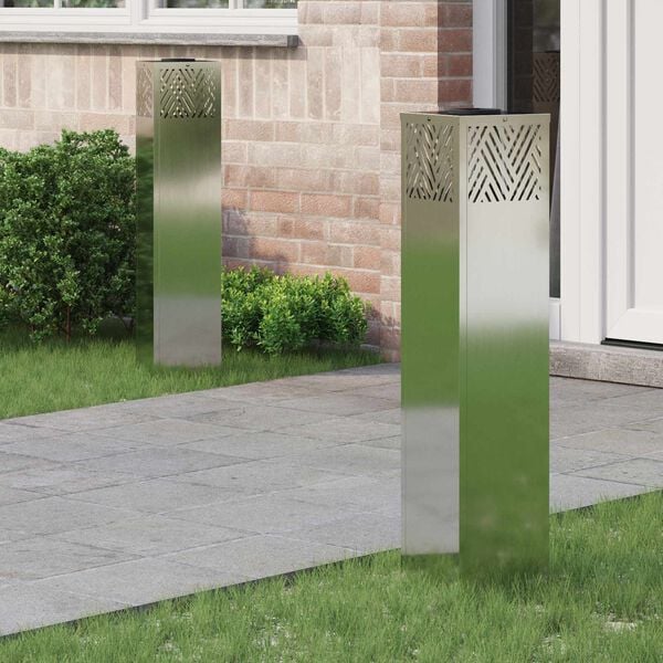 vidaXL Lumină LED Solară pentru Alei 2 pcs Argintiu Galvanizat