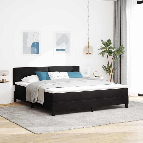 vidaXL Pat cu arcuri cu saltea cu headboard Negru 180 x 200 cm Catifea