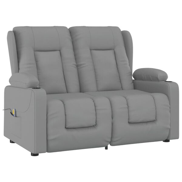 vidaXL Fotoliu masaj rabatabil 2 locuri/suport pahar, gri, piele eco