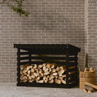 vidaXL Rastel pentru lemne de foc, negru, 108x73x79 cm lemn masiv pin