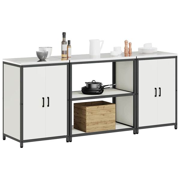 vidaXL Set de depozitare pentru bucătărie cu raft 3 pcs Alb Oțel