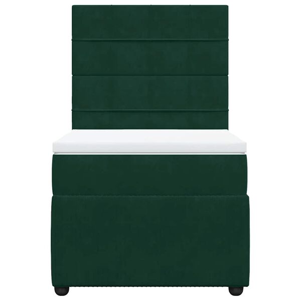 vidaXL Pat box spring cu saltea, verde &icirc;nchis, 90x190 cm, catifea