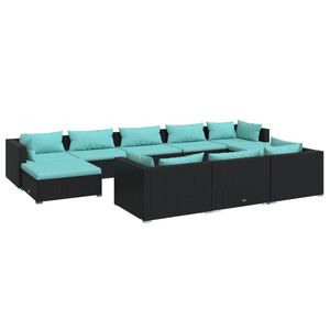 vidaXL Set mobilier de grădină cu perne, 10 piese, negru, poliratan