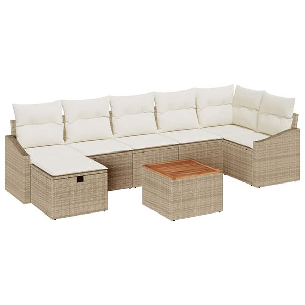 vidaXL Set de canapele pentru grădină cu pernă 8 pcs Bej Rattan poli