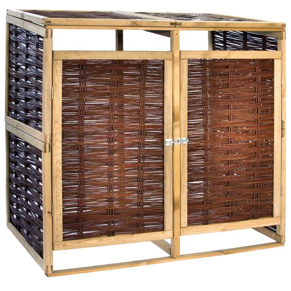 vidaXL Magazie pentru pubele dublă, lemn de pin și răchită