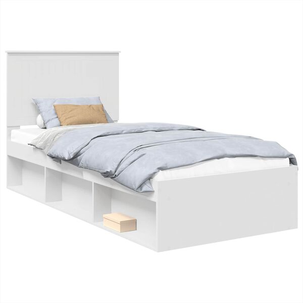 vidaXL Cadru de pat cu headboard Alb 90 x 200 cm Lemn de pin masiv