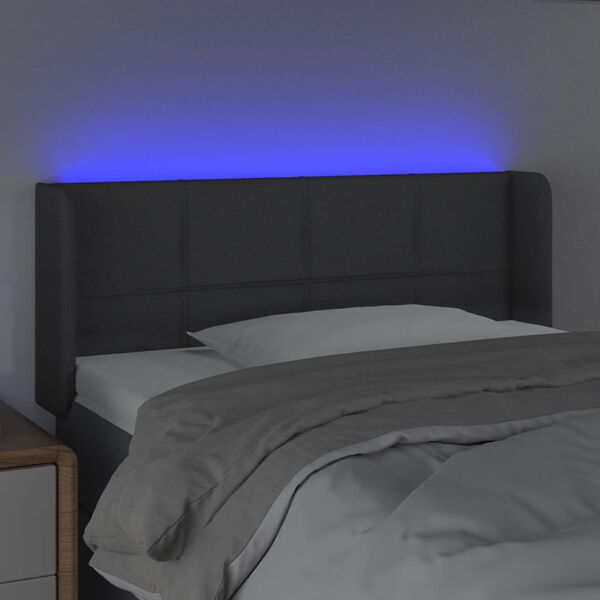 vidaXL Tăblie de pat cu LED, gri &icirc;nchis, 103x16x78/88 cm, textil