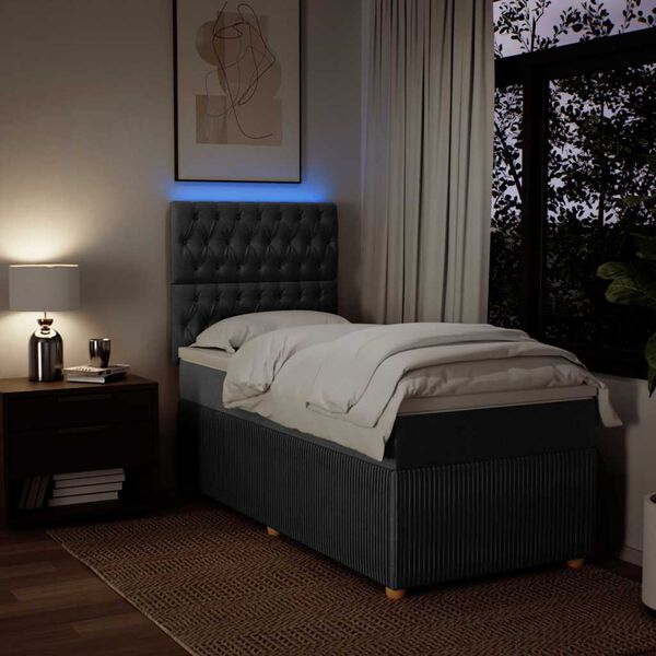 vidaXL Pat box spring cu saltea, gri &icirc;nchis, 80x200 cm, textil