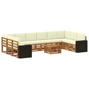 vidaXL Set de canapele de exterior 11 pcs Natural și Crem Poliester
