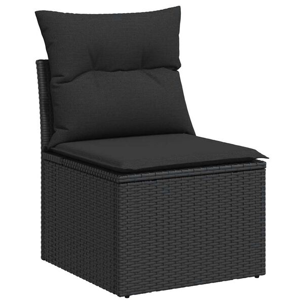 vidaXL Set mobilier grădină perne 9 piese negru poliratan/lemn acacia