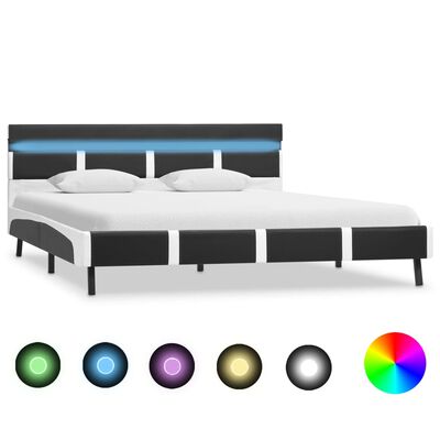 vidaXL Cadru de pat cu LED, gri, 140 x 200 cm, piele artificială