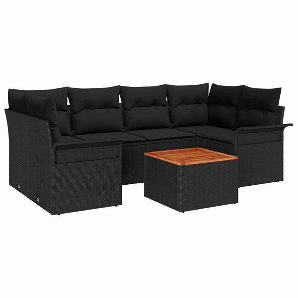 vidaXL Set de canapele pentru grădină 7 pcs Negru Rattan poli