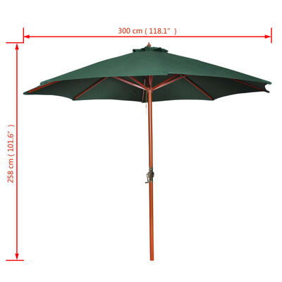vidaXL Umbrelă de soare, verde, 258 cm