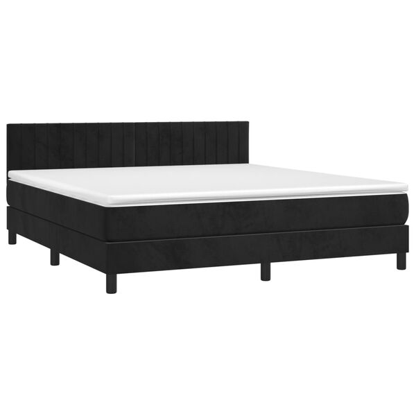vidaXL Pat box spring cu saltea, negru, 160x200 cm, catifea