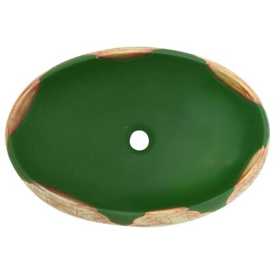 vidaXL Lavoar de blat, verde și maro, 59x40x15 cm, ceramică, oval