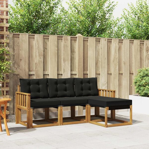 vidaXL Set de canapele de exterior cu pernă 4 pcs Natural și Negru