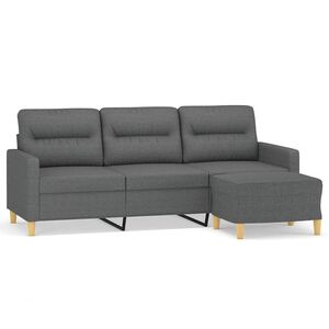 vidaXL Canapea cu 3 locuri și taburet, gri &icirc;nchis, 180 cm, textil