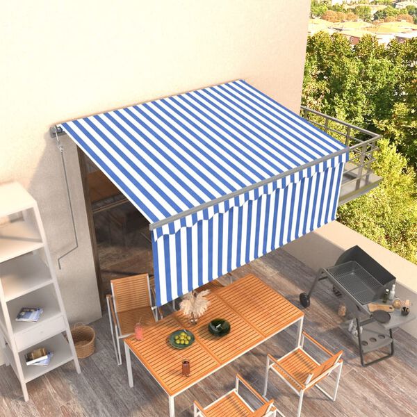 vidaXL Copertină retractabilă automat cu stor, albastru & alb, 3x2,5 m
