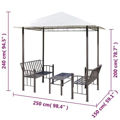 vidaXL Pavilion de grădină cu masă și bănci 2,5x1,5x2,4 m