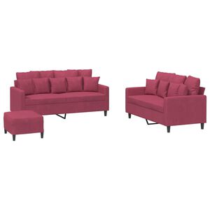vidaXL Set canapea cu perne, 3 piese, roșu vin, catifea