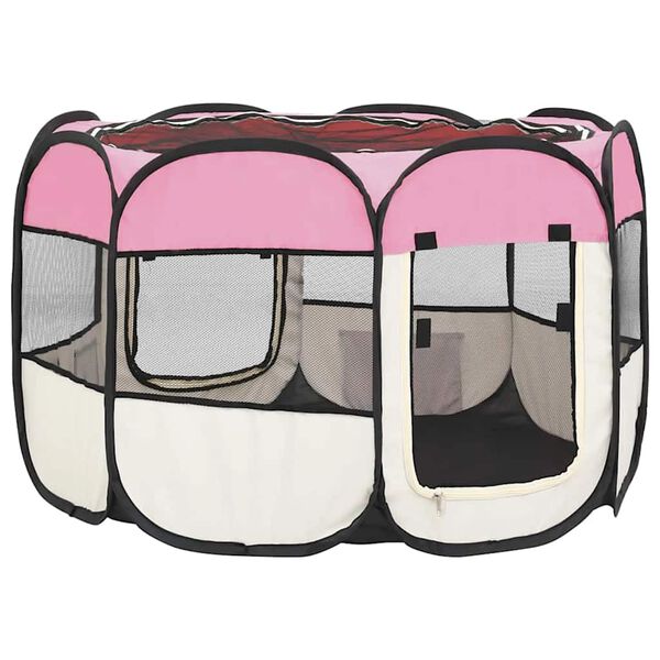 vidaXL Țarc joacă pliabil câini cu sac de transport roz 90x90x58 cm
