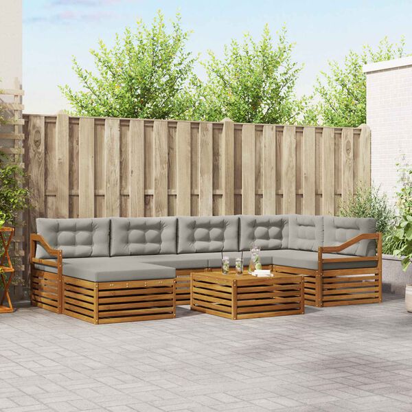 vidaXL Set de canapele de exterior 7 pcs Gri natural și deschis