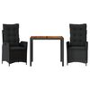 vidaXL Set mobilier de grădină cu perne, 3 piese, negru, poliratan