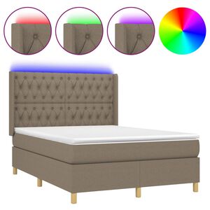 vidaXL Pat cu arcuri, saltea și LED, gri taupe, 140x190 cm, textil