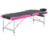 vidaXL Masă pliabilă de masaj, 3 zone, negru și roz, aluminiu