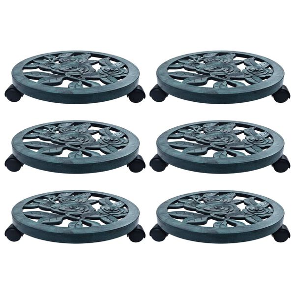 vidaXL Suporturi de plante cu role, 6 buc., verde, 38 cm, plastic