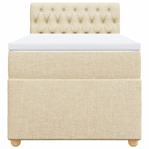 vidaXL Pat box spring cu saltea, crem, 90x190 cm, textil
