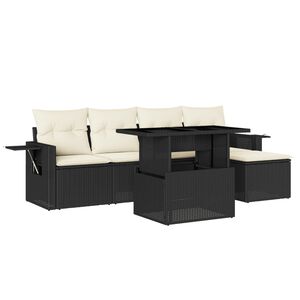 vidaXL Set mobilier de grădină cu perne, 6 piese, negru, poliratan