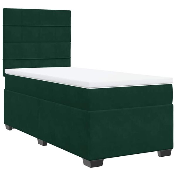 vidaXL Pat box spring cu saltea, verde &icirc;nchis, 90x200 cm, catifea