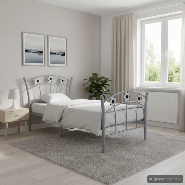 vidaXL Cadru de pat, cu model de fotbal, gri, 90 x 200 cm, metal