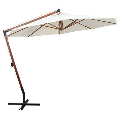 vidaXL Umbrelă de soare suspendată cu stâlp de lemn, 350 cm, alb