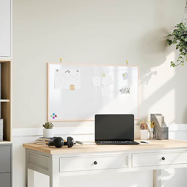 vidaXL Tablă albă magnetică cu ramă din lemn masiv de pin 100x55 cm