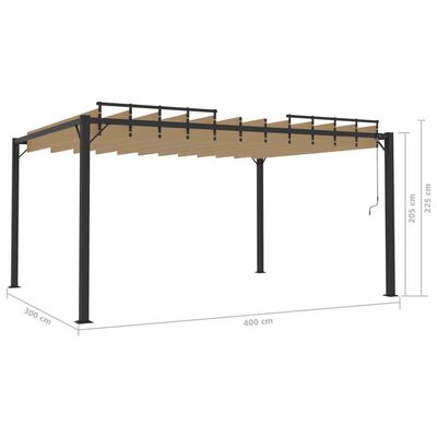 vidaXL Pavilion cu acoperiș jaluzea gri taupe 3x4 m țesătură&aluminiu