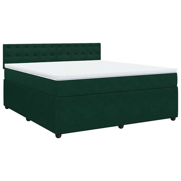vidaXL Pat box spring cu saltea, verde &icirc;nchis, 180x200 cm, catifea